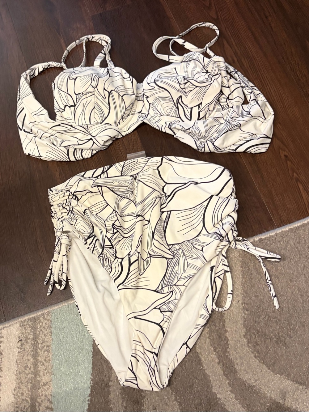 Scalia White and Black Floral High-Waist Bikini Set